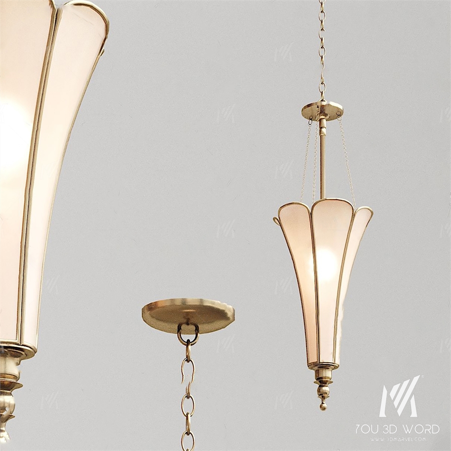 European Classical Metal Long Chandelier 3d Model 05